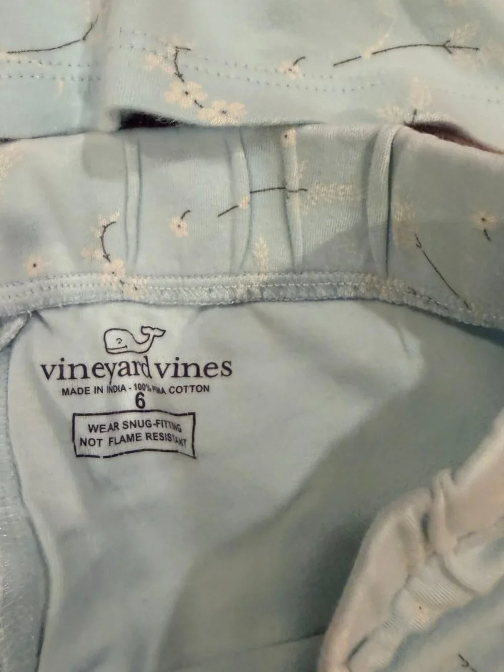 Vineyard Vines Light Blue Cotton Pajamas with Flowers, Size 6